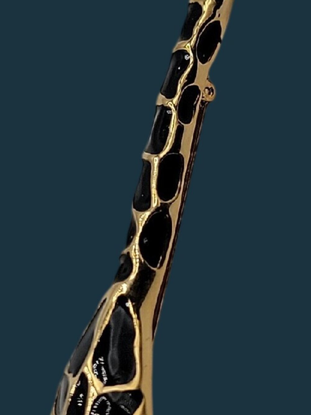 Giraffe Brooch Pin Gold Tone Black Enamel Spots Green Rhinestone Eye - Picture 8 of 11